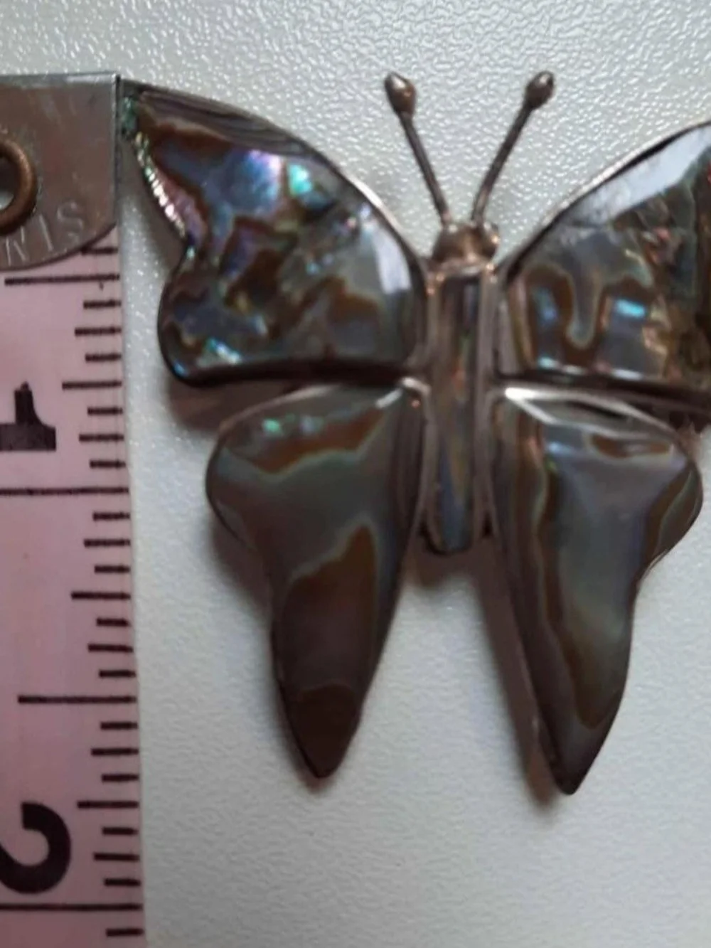 Vintage Butterfly Abalone Shell Brooch/pin in Iridescent Blue-Green